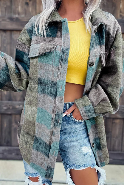 Multicolor Brushed Plaid Pocketed Oversize Shacket - Chic Meadow Boutique 