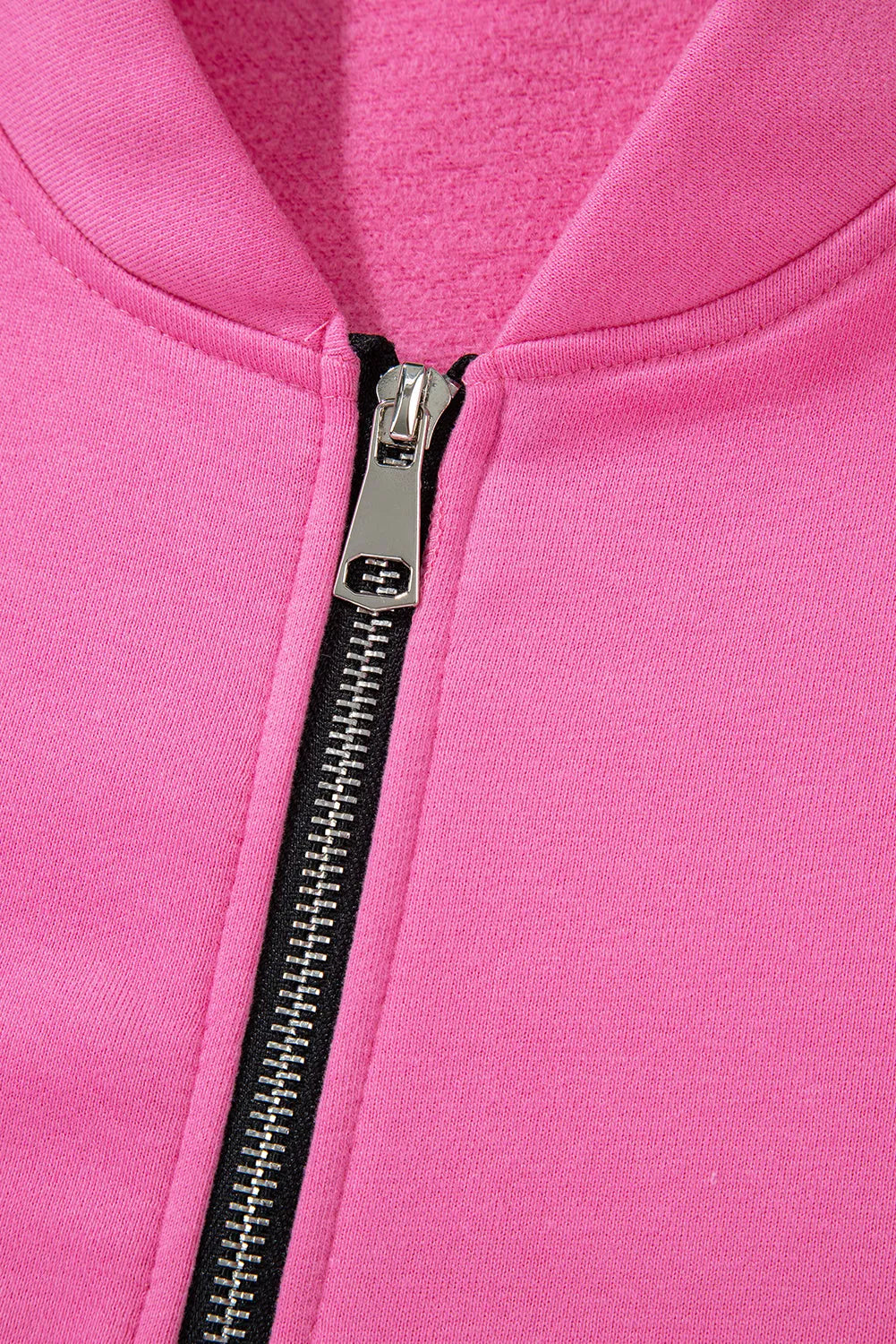 Bright Pink Solid Seamed Zipper Jacket and Drawstring Waist Pants Set - Chic Meadow Boutique 