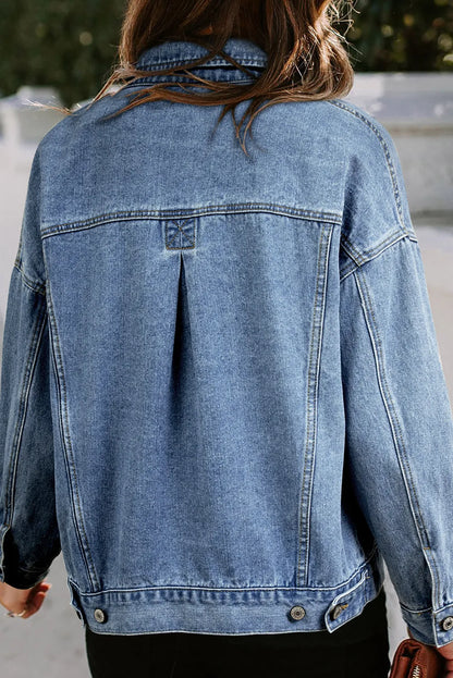 Light Blue Washed Oversize Pocketed Denim Jacket - Chic Meadow Boutique 