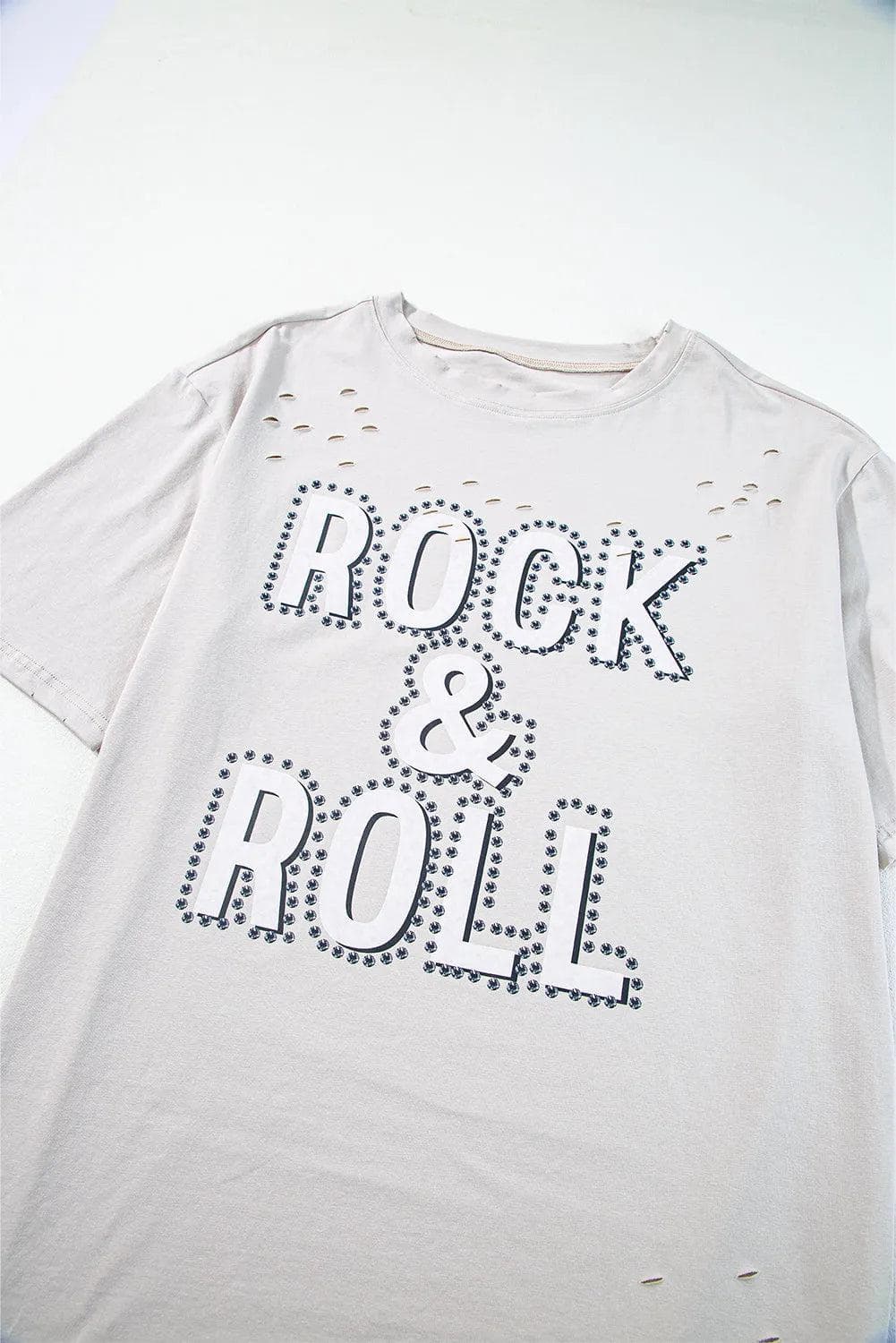 Tops/Tops & Tees Gray Rock & Roll Graphic Distressed Vintage Tee