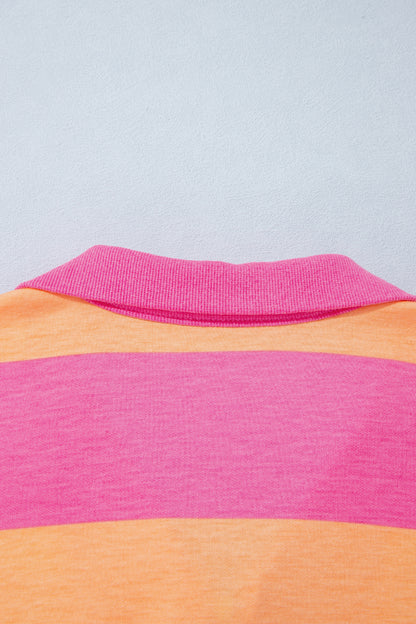 Orange Stripe Colorblock Half Sleeve Top Casual Loose Pants 2pcs Set