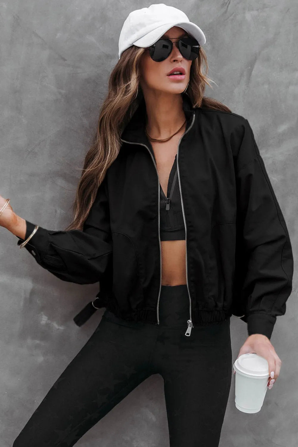 Black Solid Full Zipped Jacket - Chic Meadow Boutique 