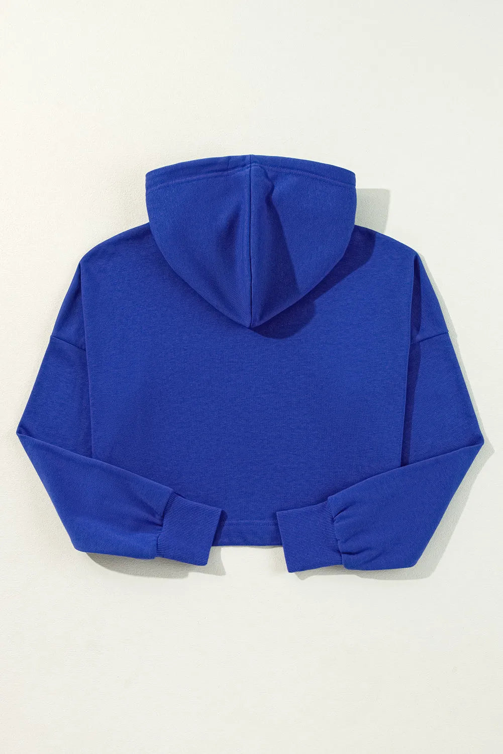 Dark Blue Solid Drop Shoulder Drawstring Cropped Hoodie - Chic Meadow Boutique 