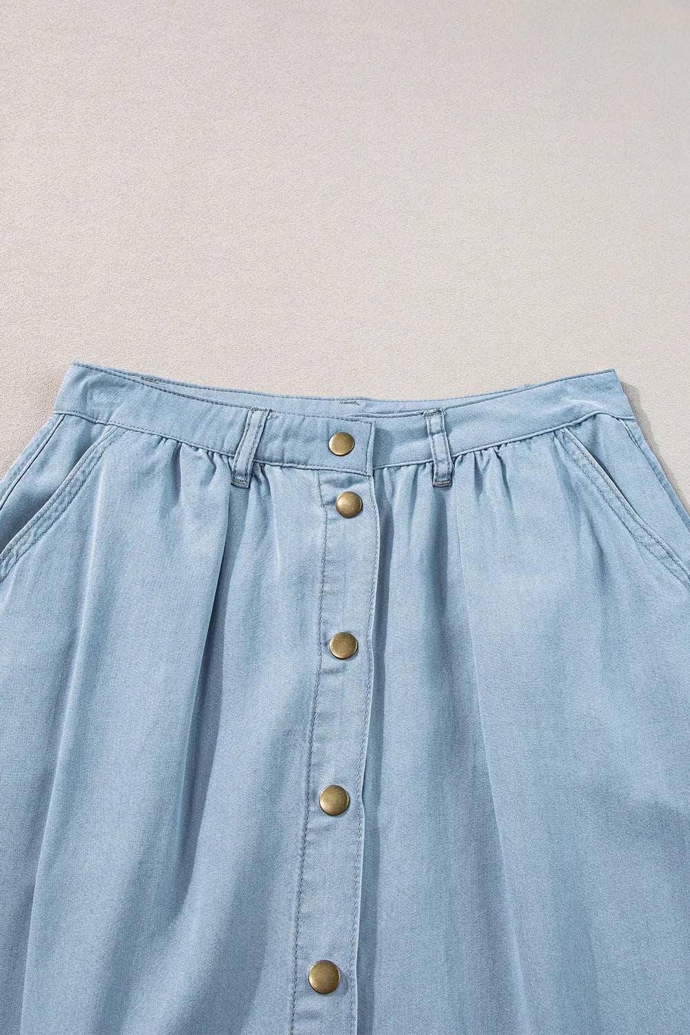 Bottoms/Skirts & Petticoat Mist Blue Fully Buttoned Long Denim Skirt