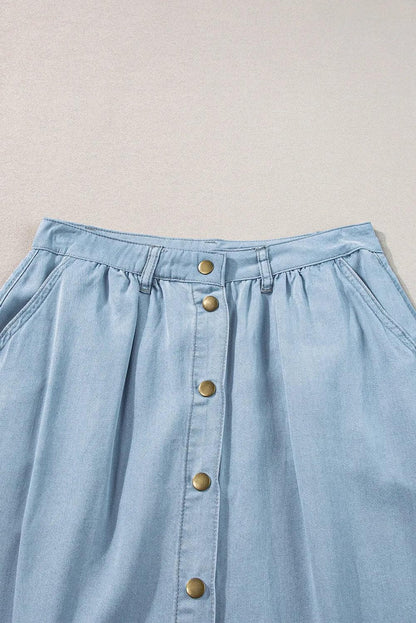 Bottoms/Skirts & Petticoat Mist Blue Fully Buttoned Long Denim Skirt