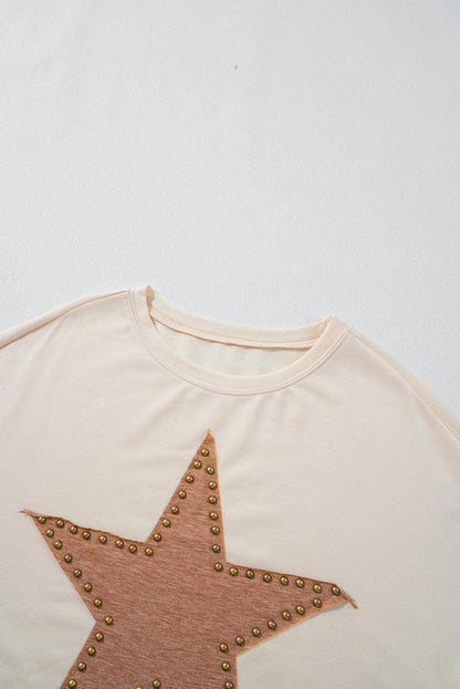 Tops/Long Sleeve Tops Apricot Studded Star Graphic Oversized Long Sleeve Top