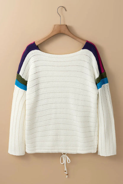 White Daisy Flower Pointelle Knit Sweater - Chic Meadow Boutique 