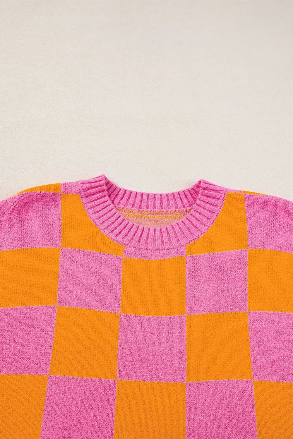 Strawberry Pink Colorblock Plaid Pattern Ribbed Trim Sweater Tank Top - Chic Meadow Boutique 