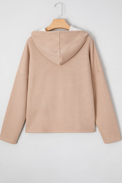 Dark Khaki Thermal Textured Leopard Drawstring Baggy Hoodie