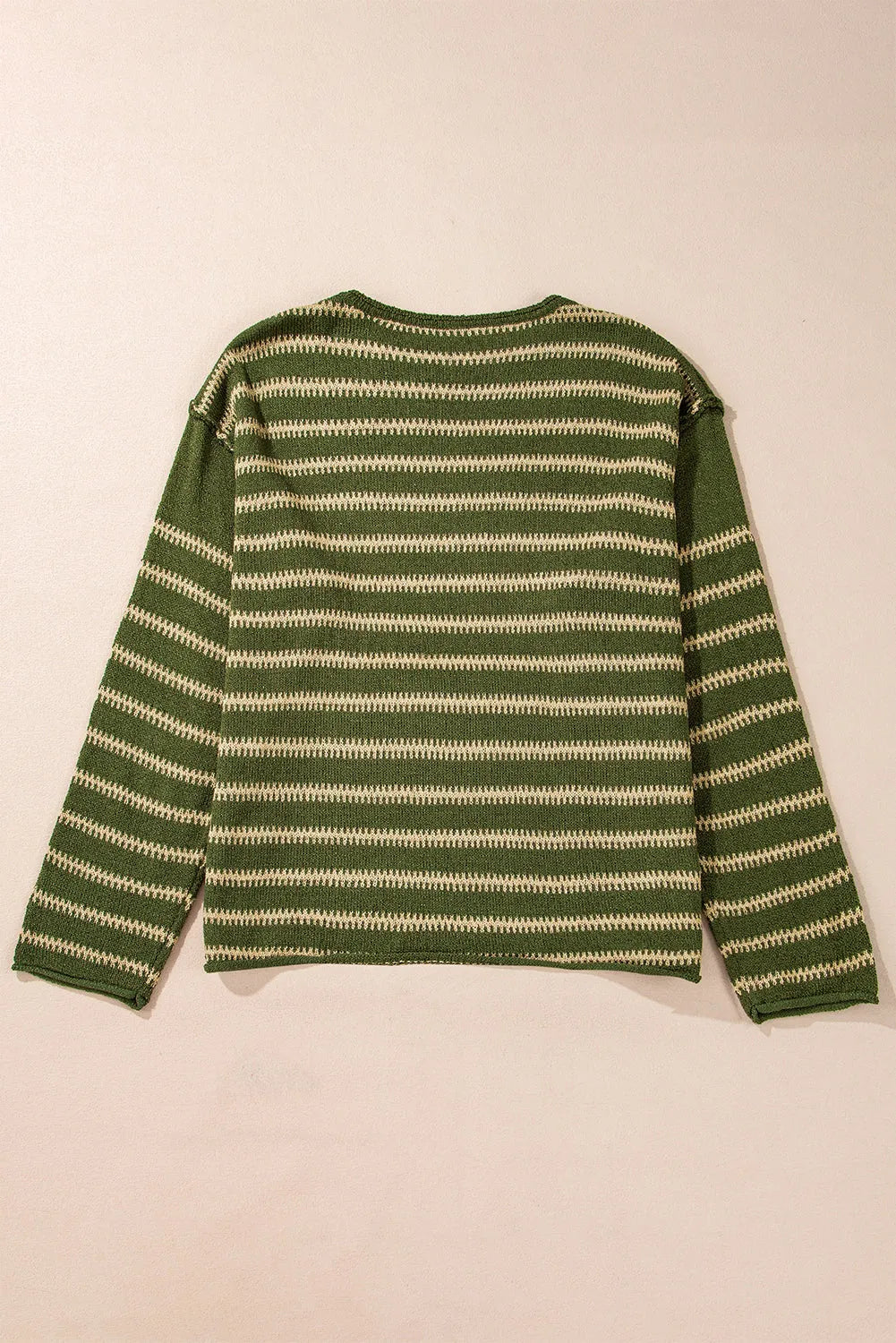 Sweaters & Cardigans/Sweaters Green Stripe Drop Shoulder Casual Sweater