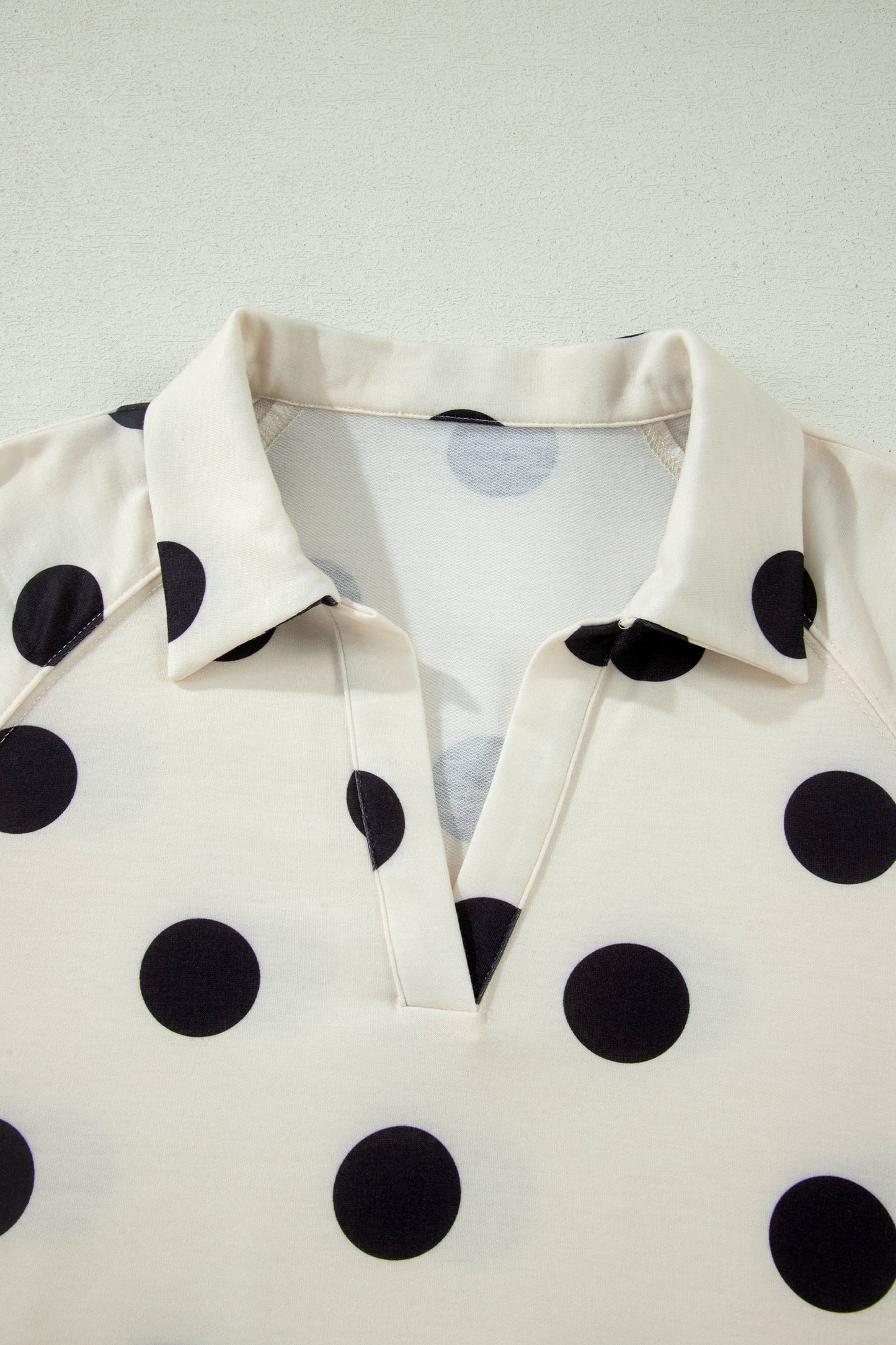 Beige Polka Dot Print V Neck Tee Short Set