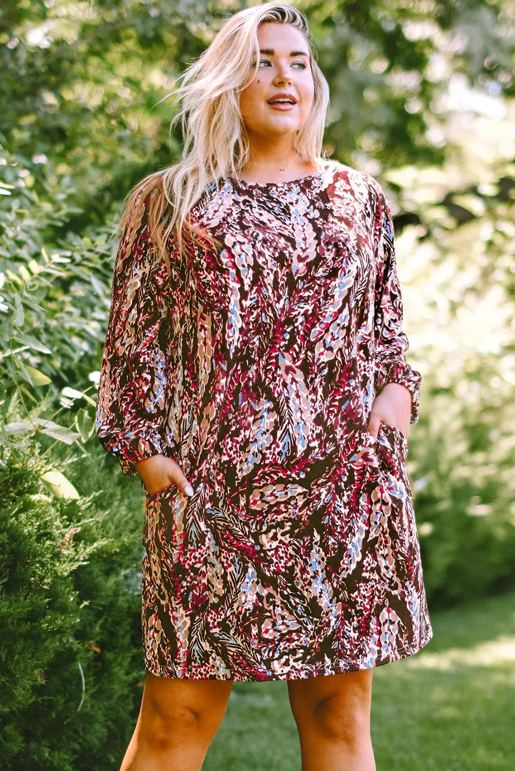 Fiery Red Plus Size Floral Print Mini Dress - Chic Meadow Boutique 