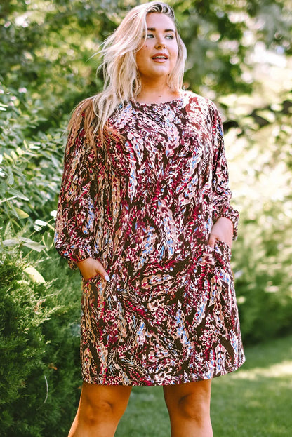 Fiery Red Plus Size Floral Print Mini Dress - Chic Meadow Boutique 