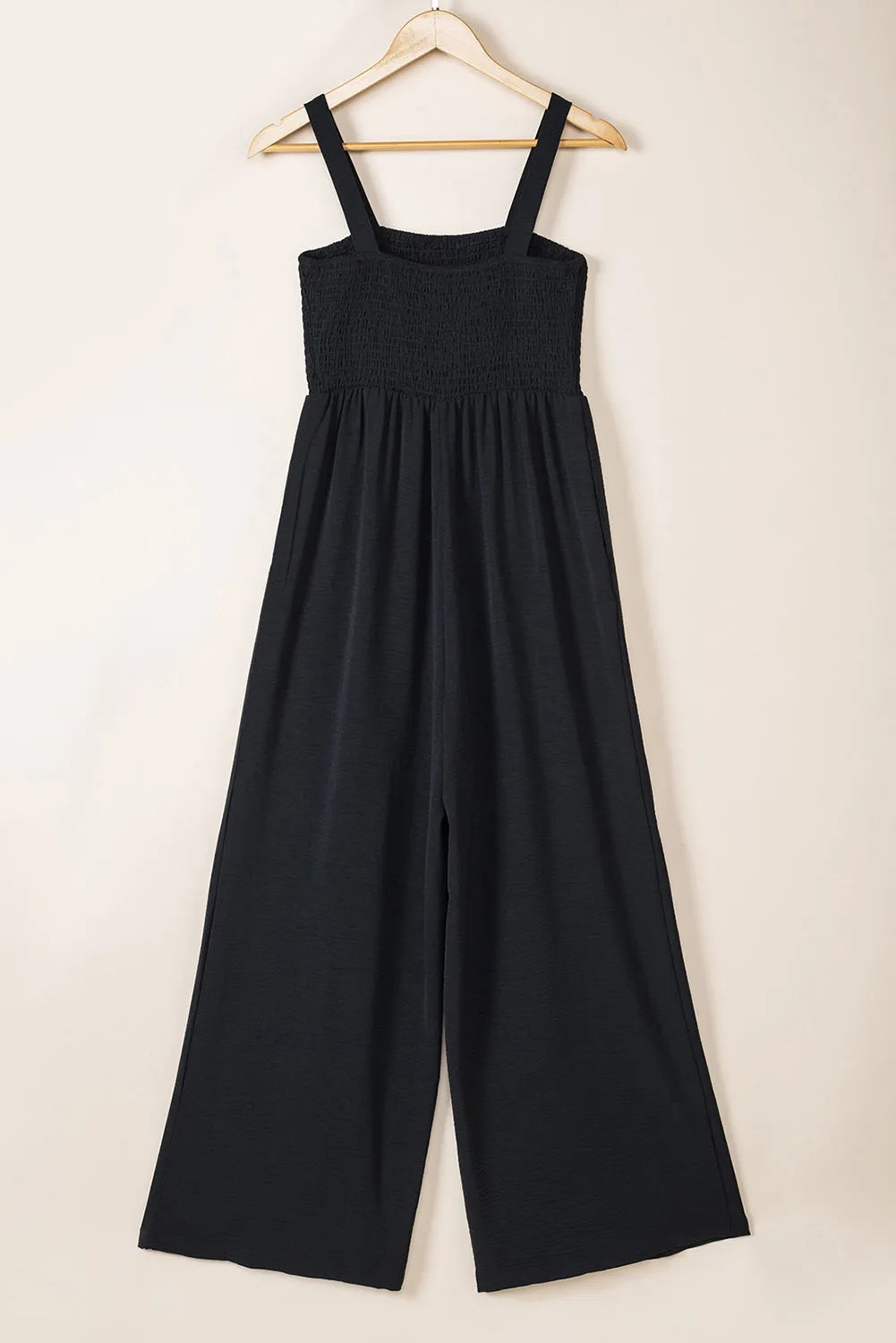 Black Smocked Sleeveless Wide Leg Jumpsuit with Pockets - Chic Meadow Boutique 