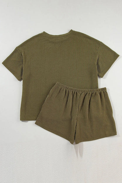 Jungle Green Ribbed Textured Knit Loose Fit Tee and Shorts Set - Chic Meadow Boutique 