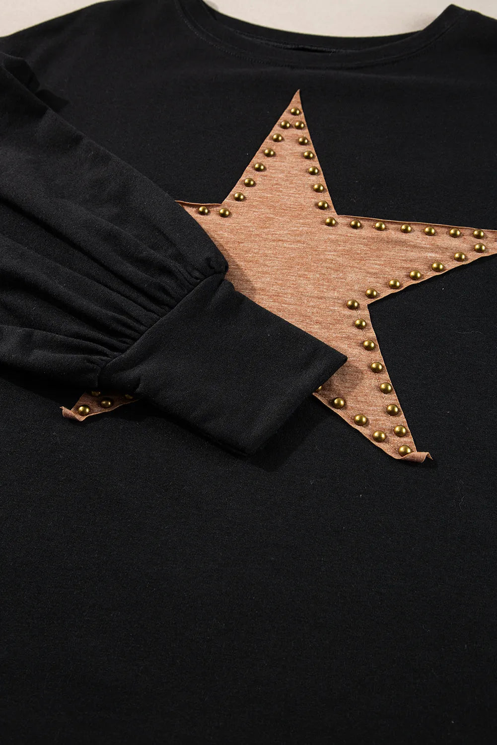 Black Studded Star Graphic Oversized Long Sleeve Top - Chic Meadow Boutique 