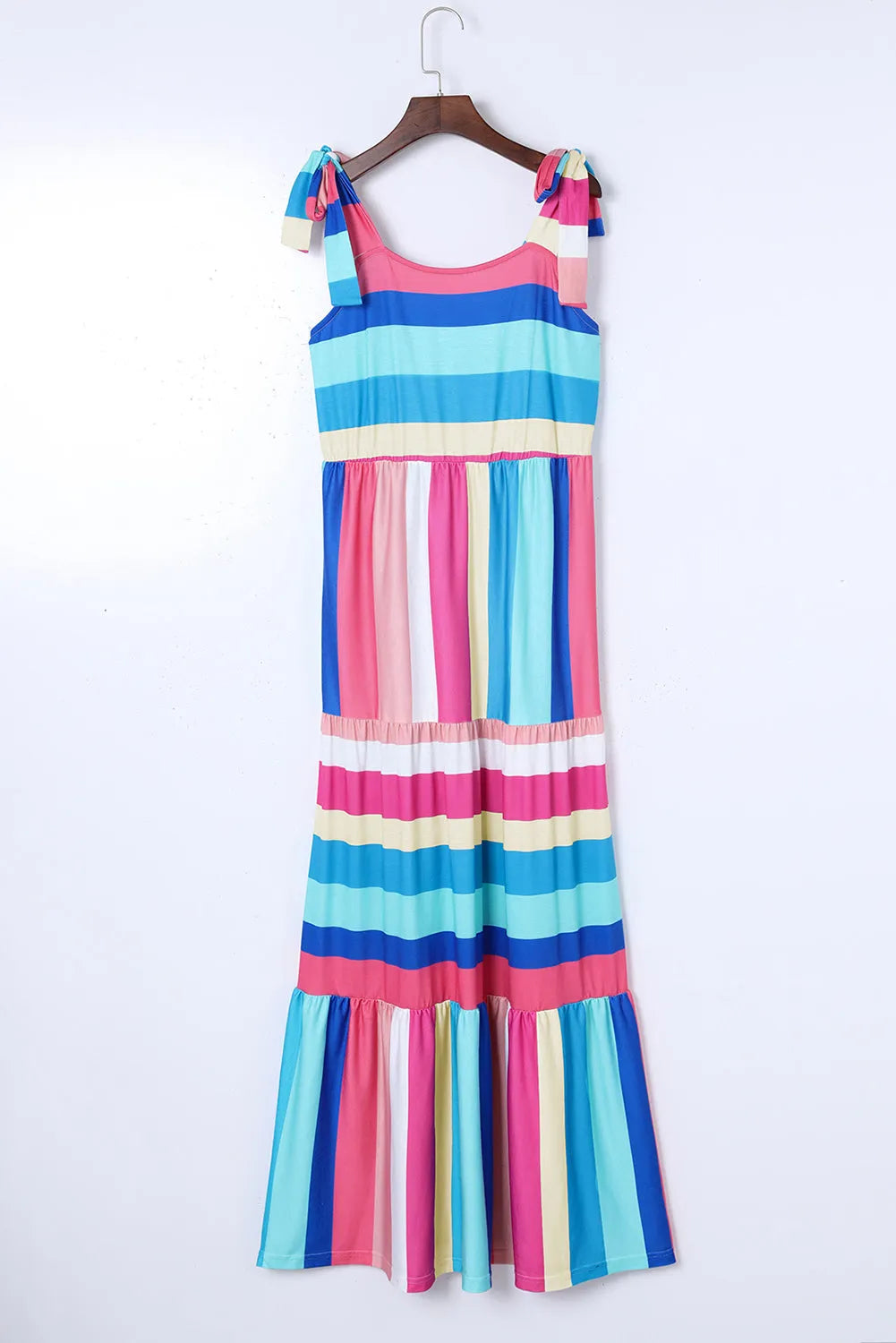 Multicolor Color Block Striped Bow Knot Straps Maxi Dress - Chic Meadow Boutique 