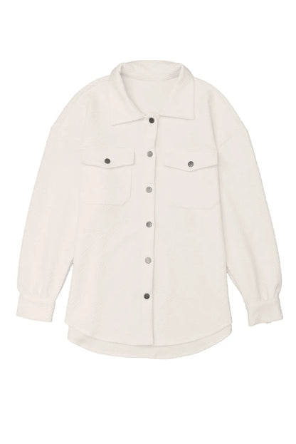 Solid Textured Flap Pocket Buttoned Shacket - Chic Meadow Boutique 