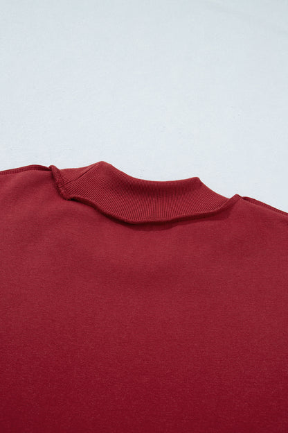 Red Dahlia Oversize Drop Shoulder Reversible Mock Neck Sweatshirt