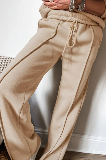 Apricot Solid Seamed Zipper Jacket and Drawstring Waist Pants Set - Chic Meadow Boutique 