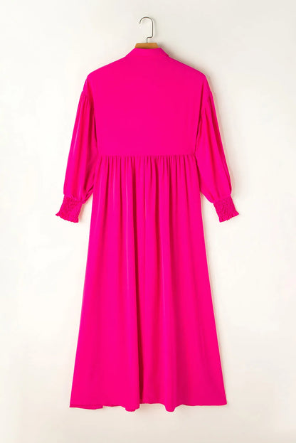 Rose Bubble Sleeve Shirt Maxi Dress - Chic Meadow Boutique 