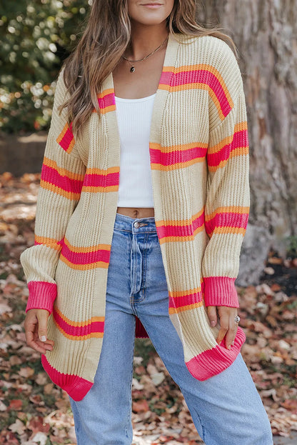 Stripe Printed Ribbed Long Knitted Cardigan - Chic Meadow Boutique 