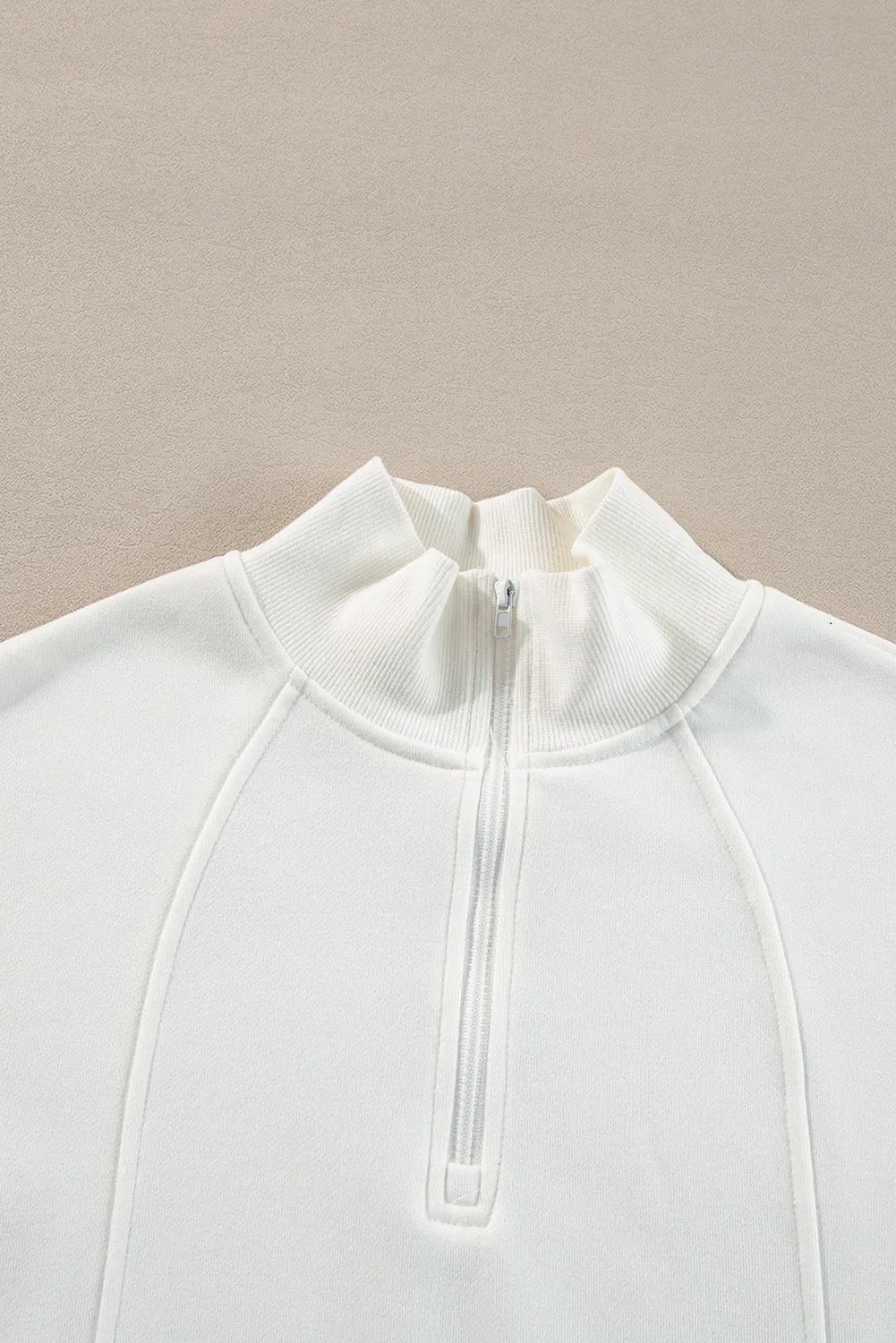 Tops/Sweatshirts & Hoodies White Zipped Neck Pullover Drop Shoulder Sweatshirt