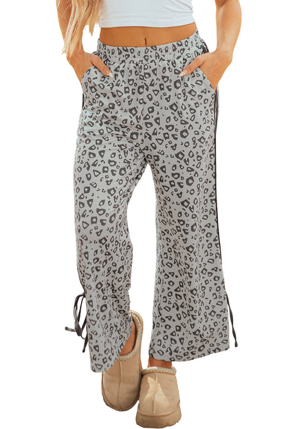 Khaki Leopard High Waist Side Bow Straight Leg