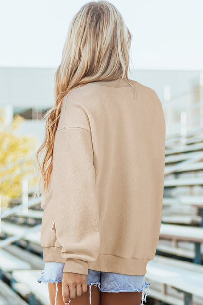 Apricot Oversize Drop Shoulder Reversible Mock Neck Sweatshirt