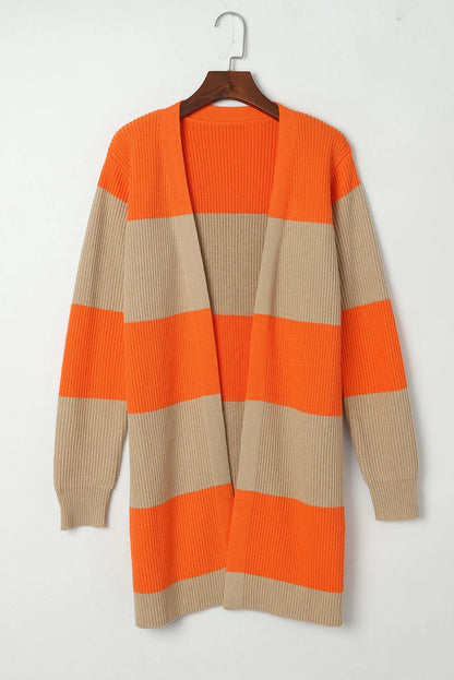 Orange Colorblock Ribbed Knit Cardigan - Chic Meadow Boutique 