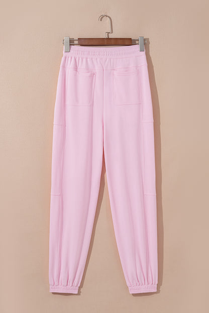 Light Pink Drawstring Waist Patchwork Solid Color Jogger Pants