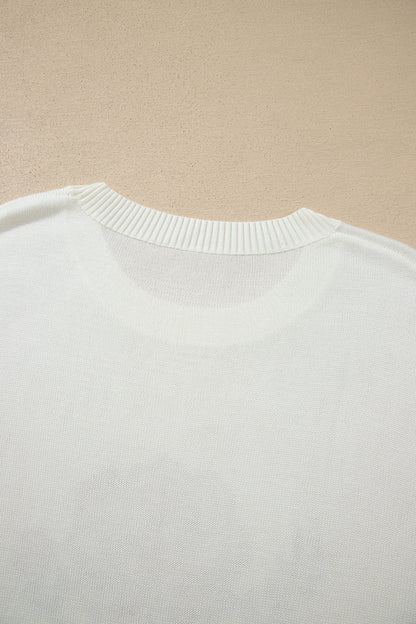 White Western Floral Dropped Shoulder Lightweight Knit Sweater