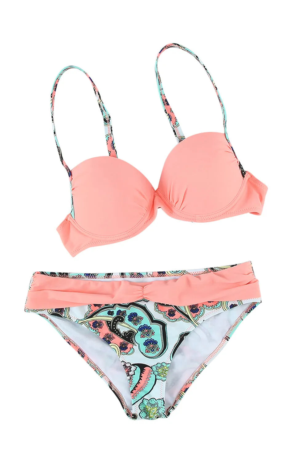 Sexy Pink Padded Gather Push-up Bikini Set - Chic Meadow Boutique 