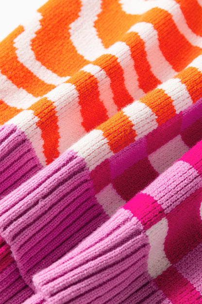 Yellow Striped Checkered Contrast Patchwork V Neck Sweater Vest