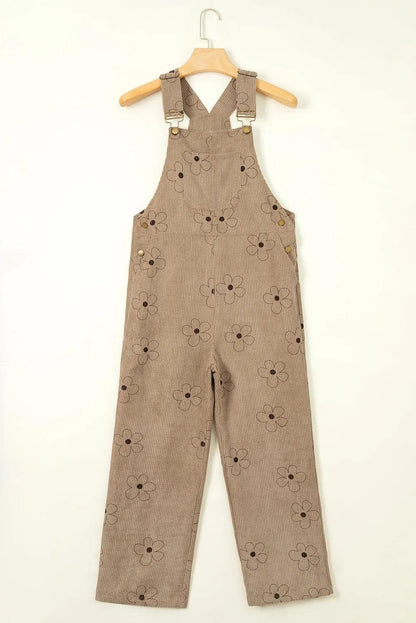 Bottoms/Jumpsuits & Rompers Khaki Flower Print Corduroy Overalls