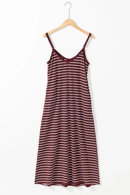 Red Stripe Side Pockets Spaghetti Straps Maxi Dress - Chic Meadow Boutique 