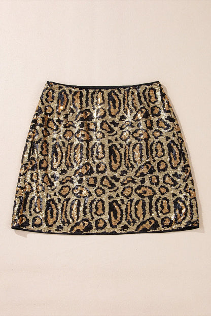 Brown Sequined Leopard Print Disco Mini Skirt - Chic Meadow Boutique 