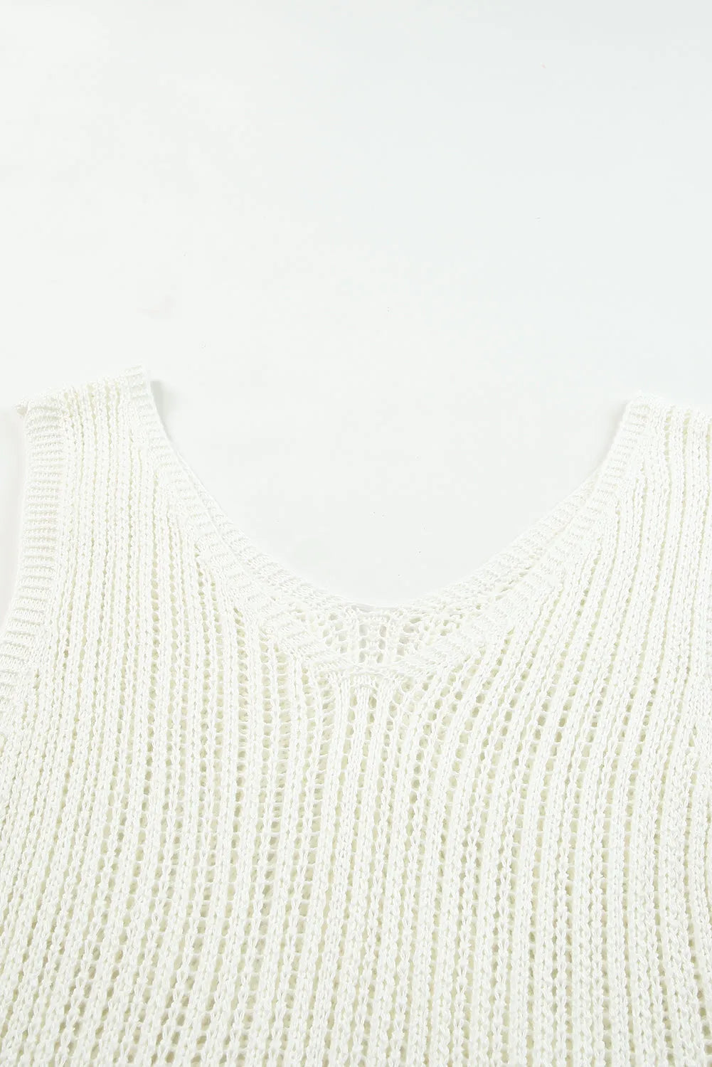 White Hollowed Knit V Neck Tank Top - Chic Meadow Boutique 