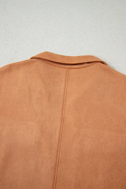 Thai Curry Collared V Neck Faux Suede Short Sleeve Shift Mini Dress