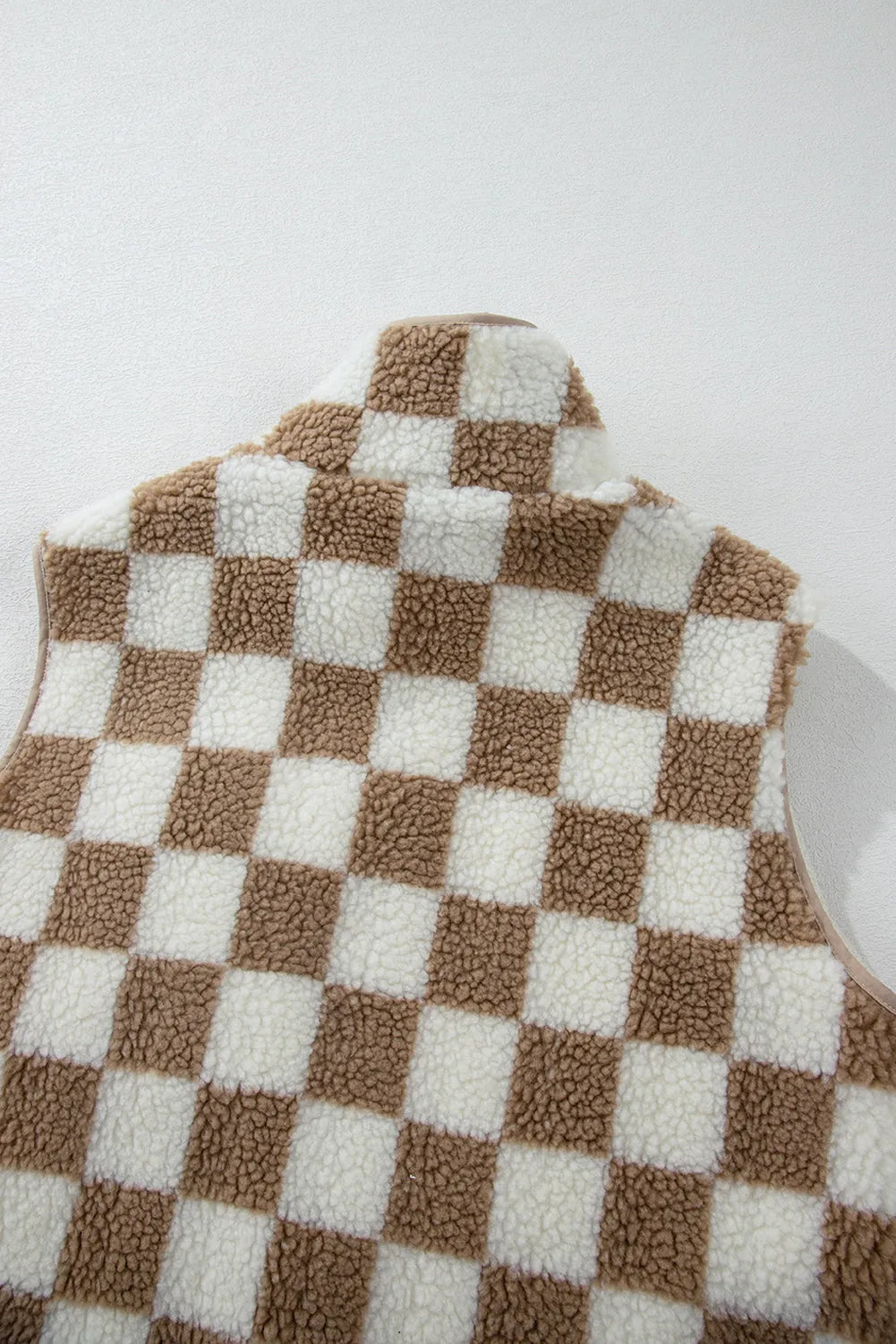 Outerwear/Vests Khaki Checkered Sherpa Collared Jacket Vest