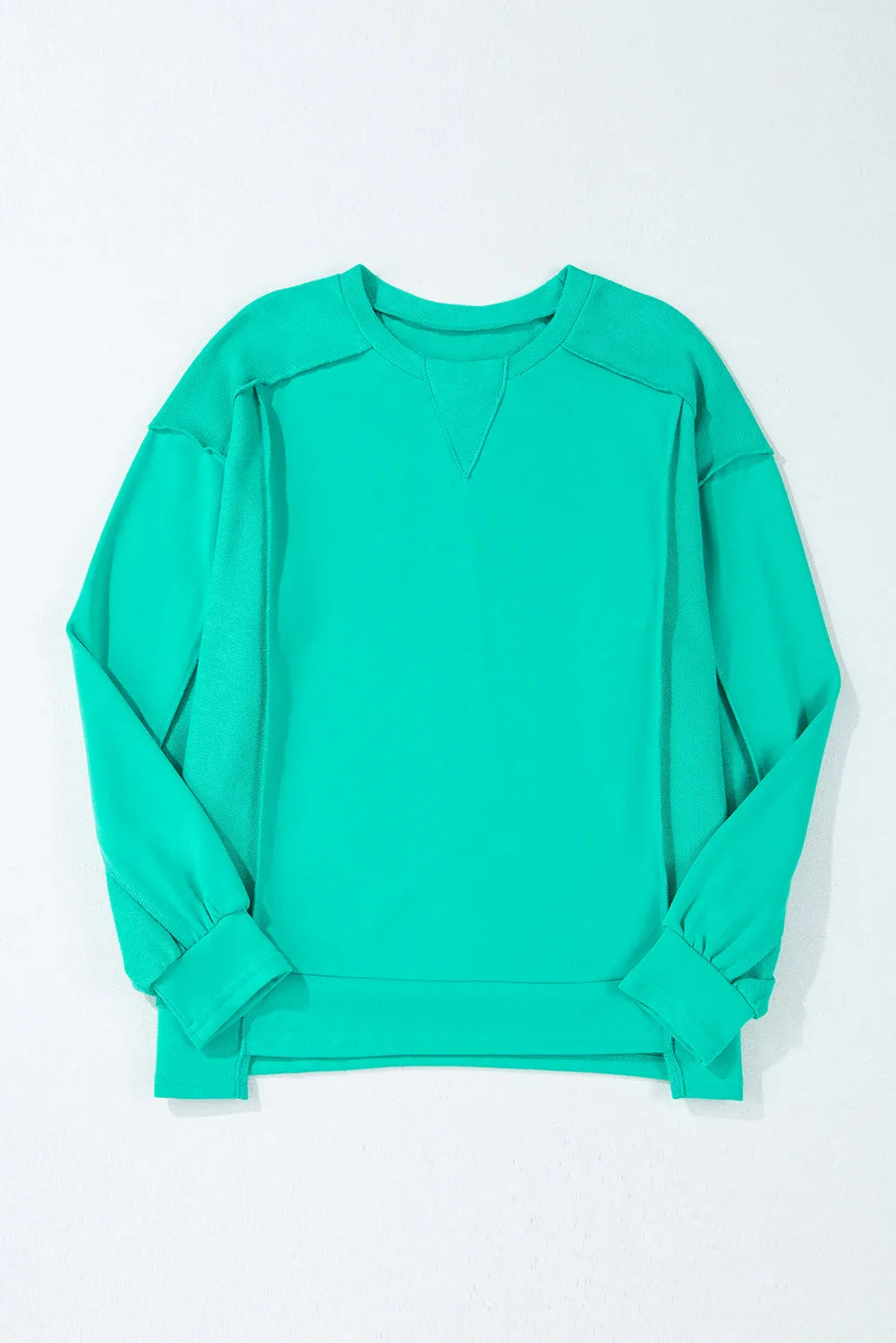 Mint Green Splicing Round Neck Pullover Sweatshirt - Chic Meadow Boutique 