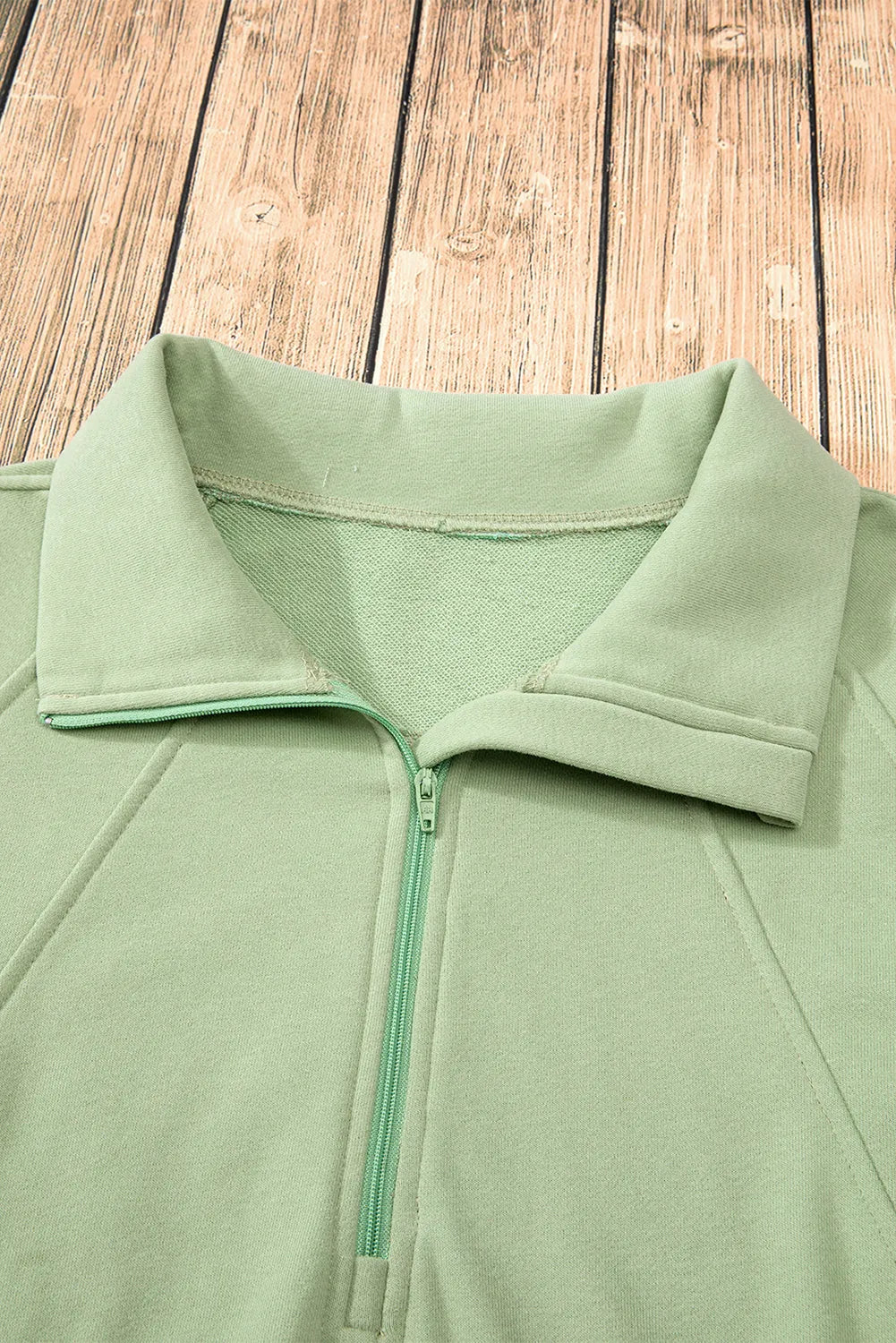 Smoke Green Quarter Zip Stand Neck Kangaroo Pocket Sweatshirt - Chic Meadow Boutique 