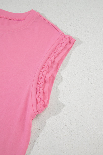 Bonbon Braided Cap Sleeve Crew Neck T Shirt