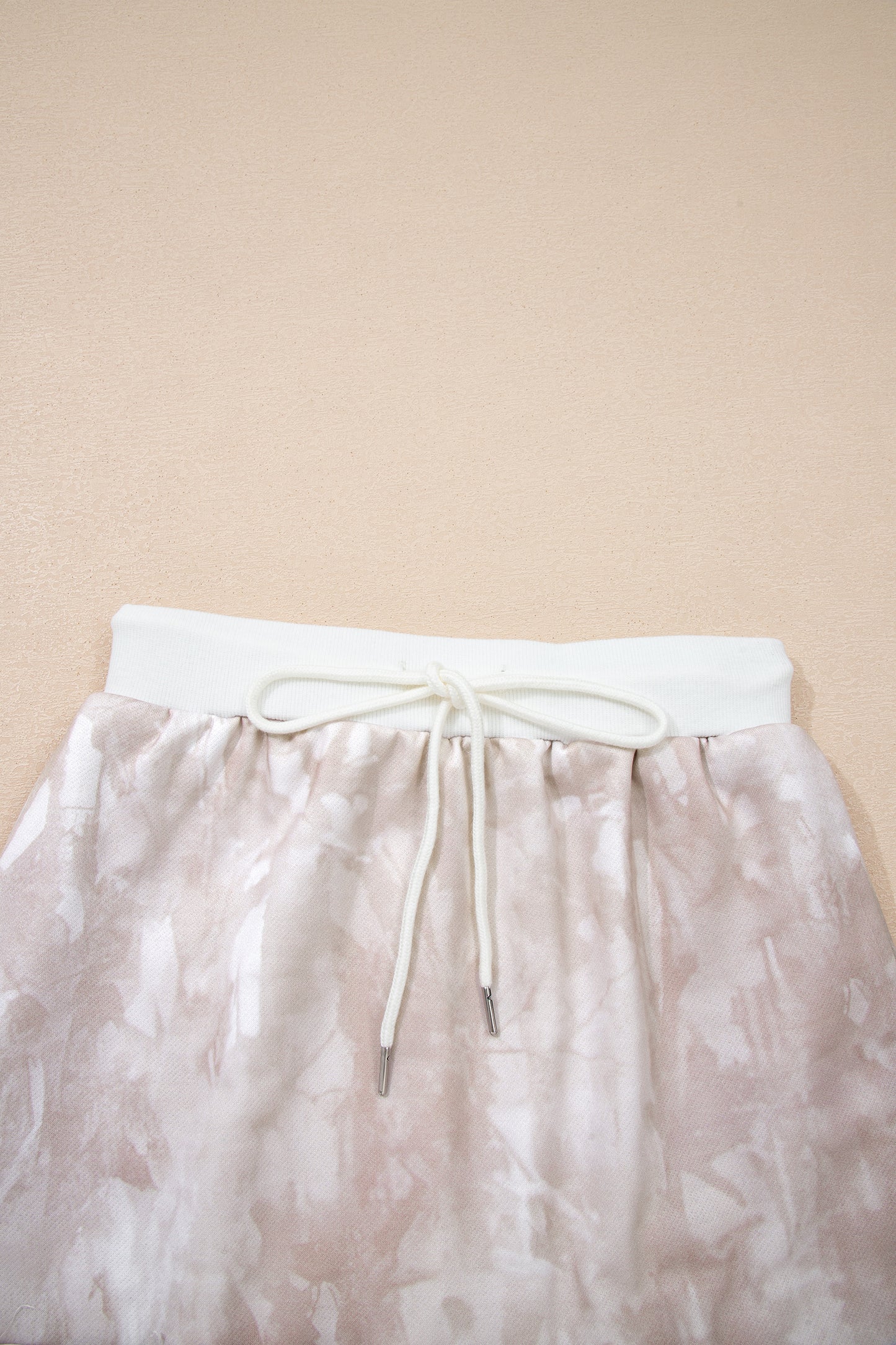 White Abstract Woodland Print Balloon Sleeve Pullover Drawstring Mini Skirt Set