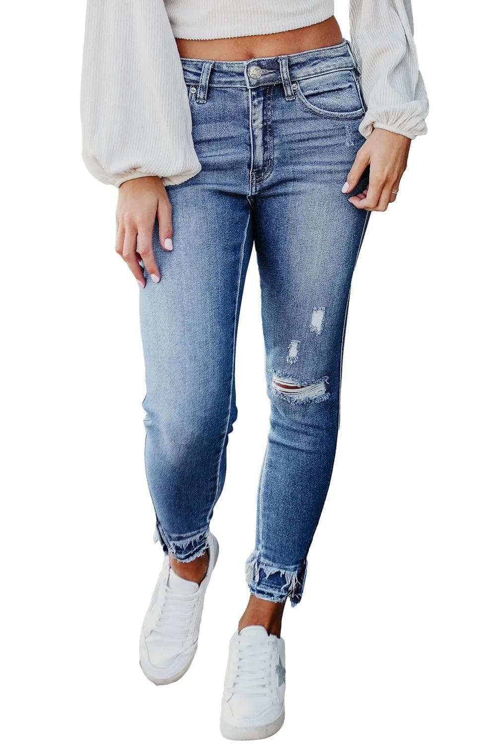 Bottoms/Jeans Light Blue Distressed Frayed Ankle Skinny Jeans