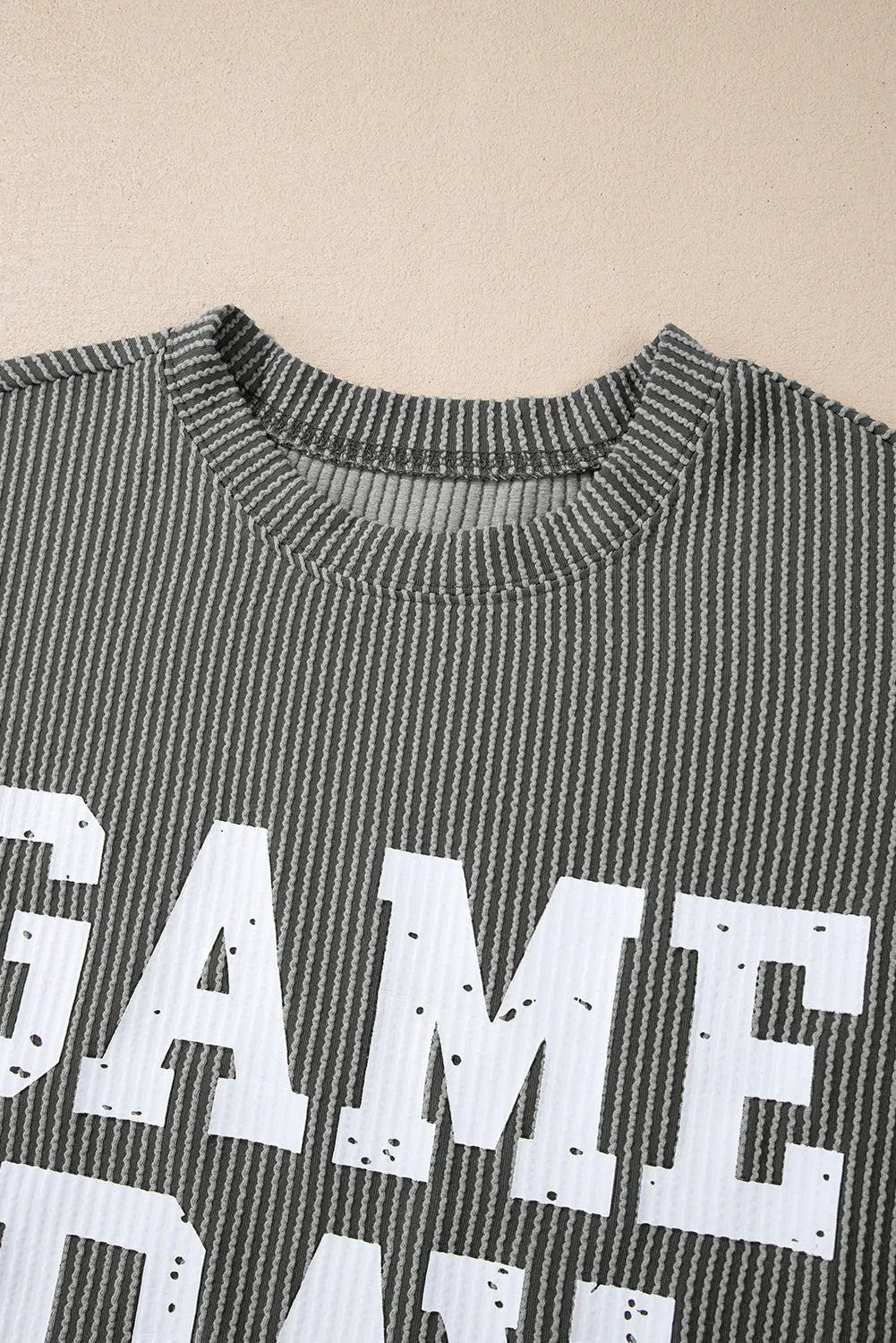 Dark Grey Corded GAME DAY Graphic Long Sleeve Crewneck Top - Chic Meadow Boutique 