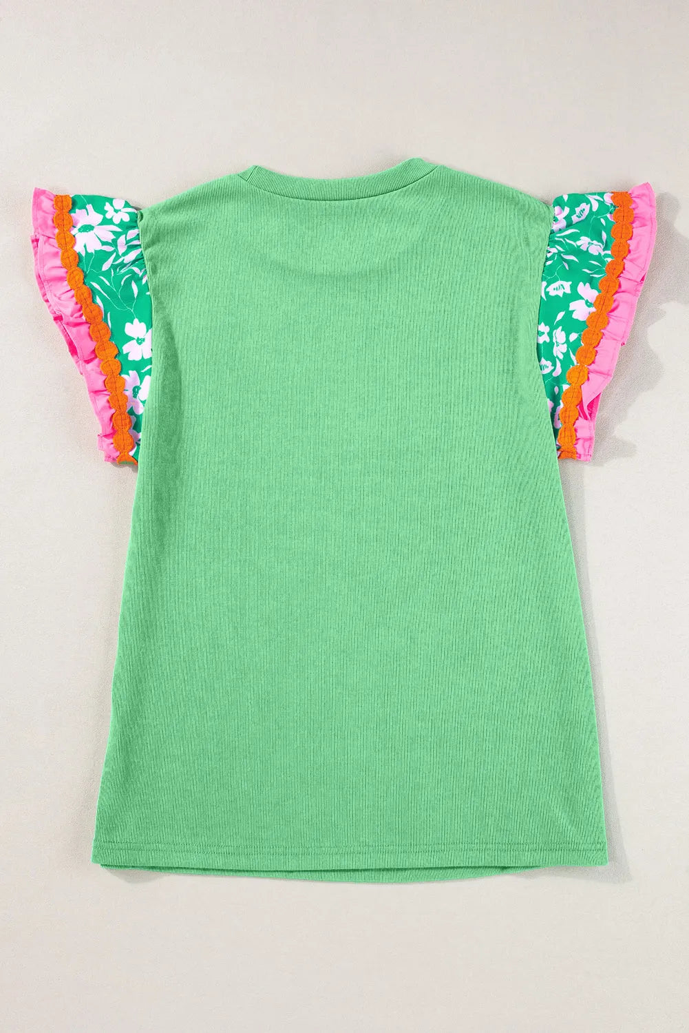 Tops/Tops & Tees Light Green Contrast Ricrac Floral Sleeve Top