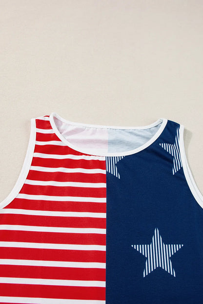 Red USA Flag Printed Round Neck Tank Top - Chic Meadow Boutique 