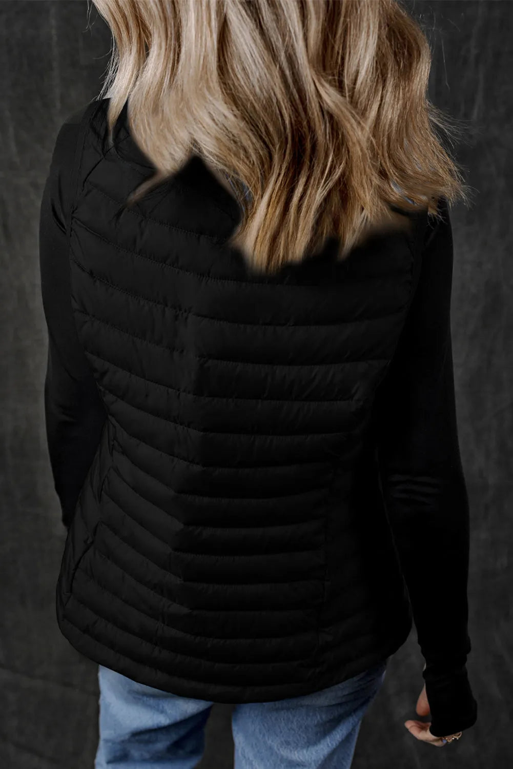 Black Plush Collared Quilted Zipped Puffer Vest - Chic Meadow Boutique 