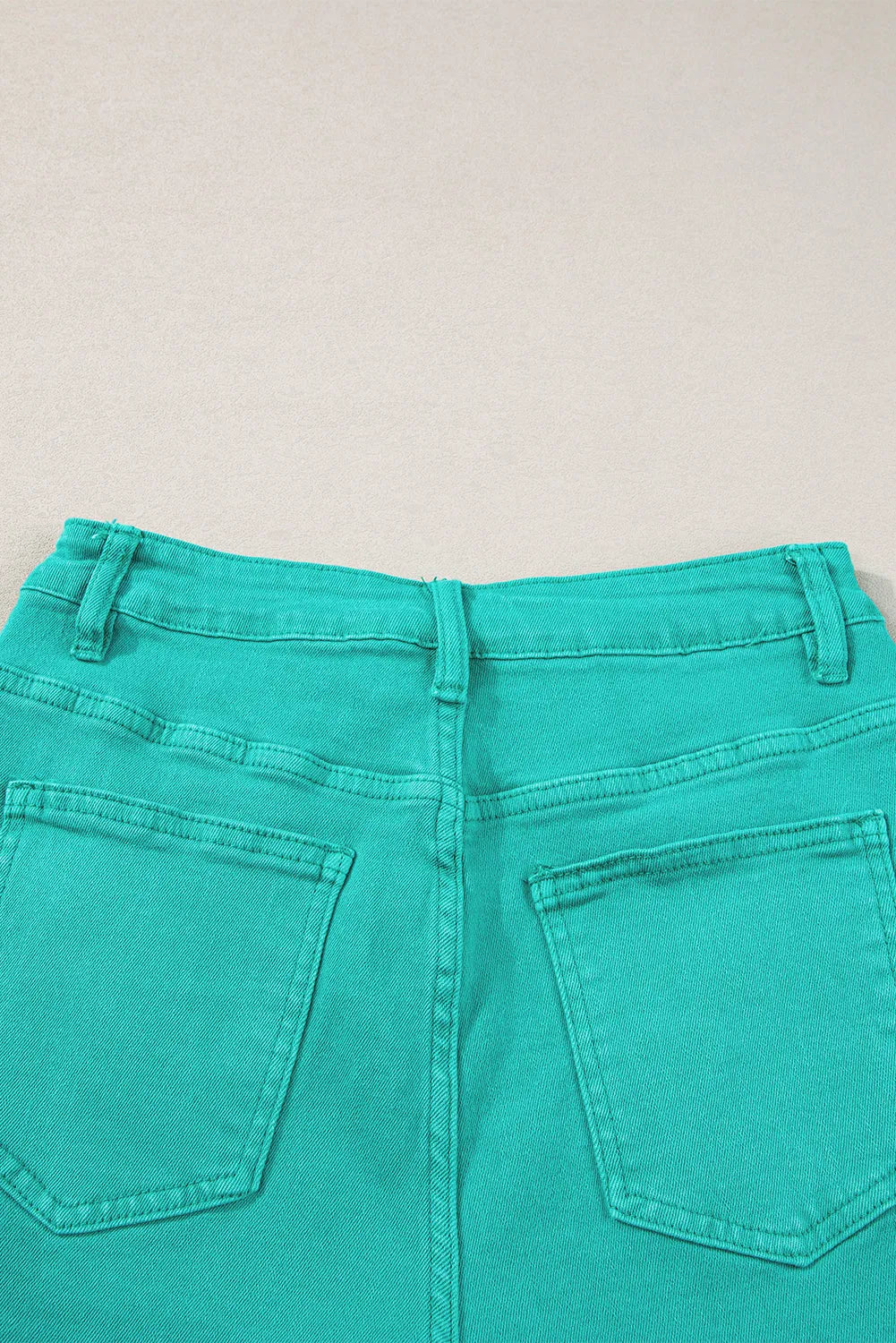 Turquoise Frayed Edge Mid Rise Denim Shorts - Chic Meadow Boutique 